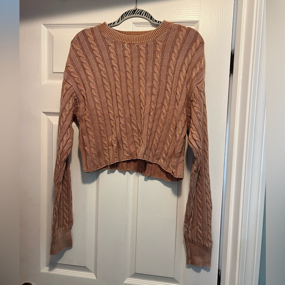 Aerie Cable Knit Cropped Sweater - Brown 100% cotton
